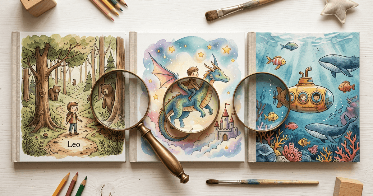 Side-by-side comparison of Wonderbly, Hooray Heroes, and Hekaya personalized children's books