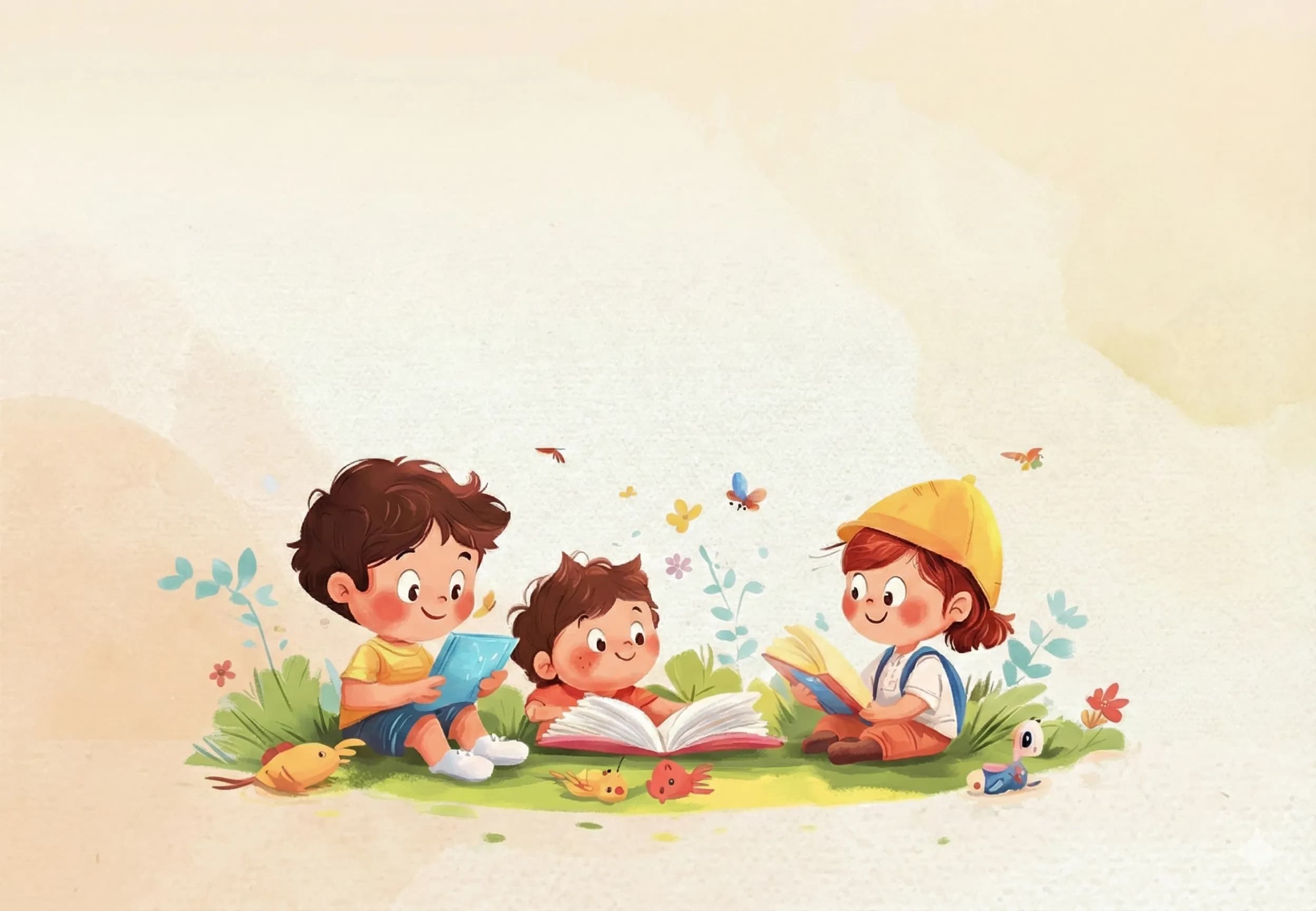 Children reading magical storybooks
