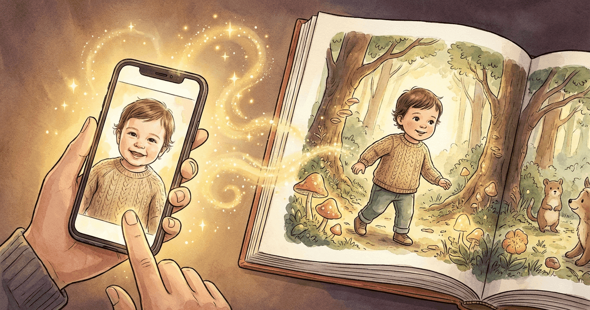 How a personalized picture book with your child's photo is created using AI illustration technology