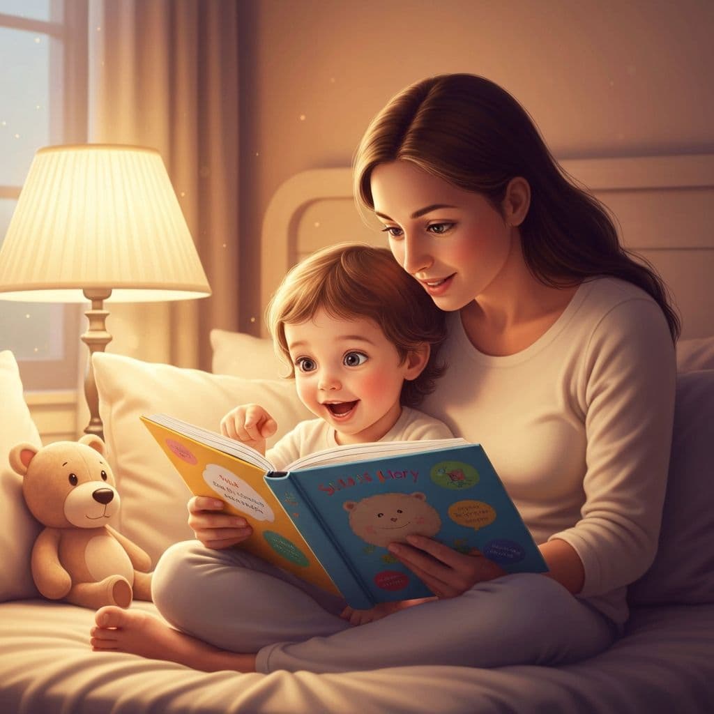 A parent and child reading a personalized storybook together