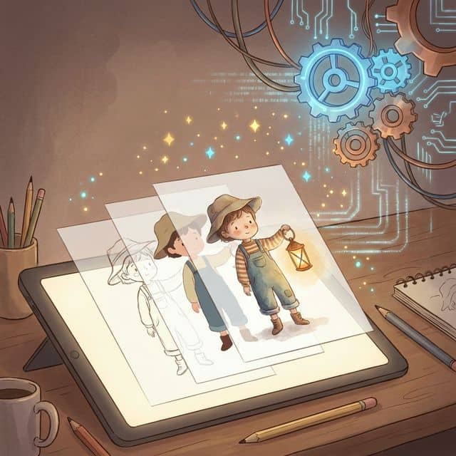 AI creating personalized storybook illustrations that look like a real child