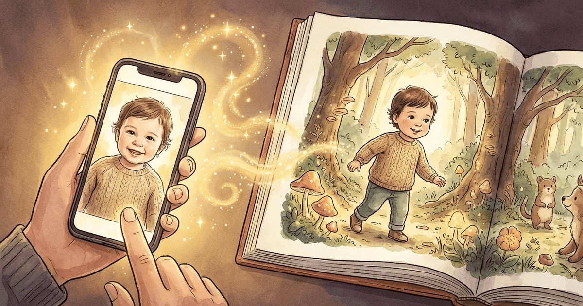How a personalized picture book with your child's photo is created using AI illustration technology