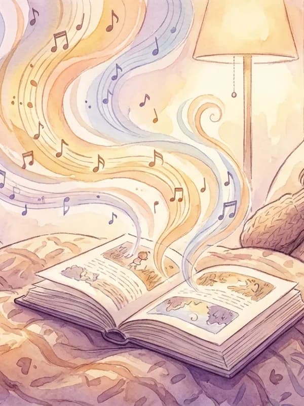 Audio narration feature — a child listening to a bedtime story